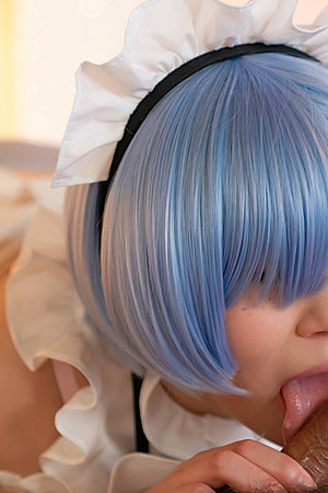 Hot japanese girl Nagi Tsukino in maid costume licks balls and sucks cock