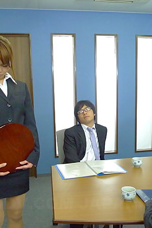 Hot Japanese office lady Saki gets two dicks