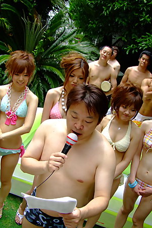 Slim Asian honeys love outdoor oil wrestling