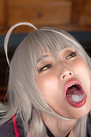 Sexy cosplay Mizuki POV sucks cock and cum in her mouth