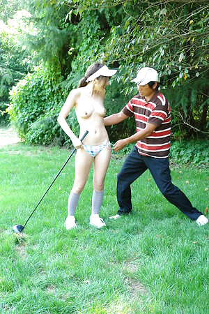 Sexy Karin Mizuno has trimmed pussy fucked by her golf trainer.